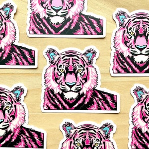 Pink Tiger 3in Vinyl waterproof Sticker Fun Cute Colorful Cat Unique gift Fun Asian Tiger year Chinese zodiac gift Animal big cats Tiger art