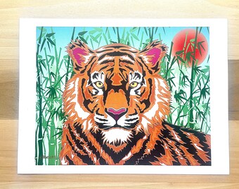 Tiger Art Print | Original Linoleum Block Design