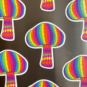 Rainbow Mushroom Magnet 3in Vinyl - Cool Fun Original Art Refrigerator Magnet Fungi Lovers Colorful Gifts Fun Kitchen Decoration Great Gifts