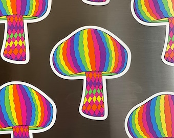 Regenboogpaddestoelmagneet – 3 inch vinyl, kleurrijke koelkastdecoratie