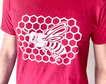 Honey Bee Graphic T-Shirt, Red Unisex Cotton Animal Art