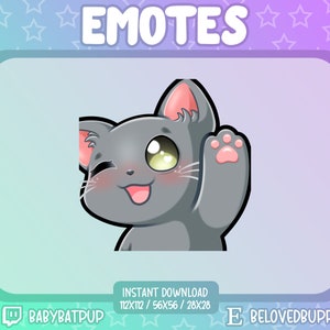 Grey Cat Emote | Hi, Hello, Wave | Twitch | Discord | YouTube | Kick | Cute Kitty Emote for Streamer
