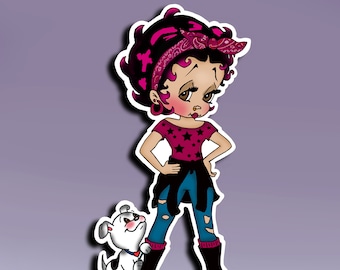 Sticker - The Boopster and Pudgy; Betty Boop and Pudgy Sticker; Boop and Pudgy Sticker; Hipster Boop and Her Dog Pudgy Sticker