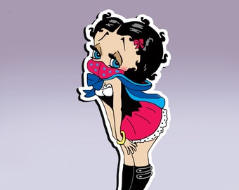 Sticker - Betty Boop with a Mask; Pandemic Sticker; Wear a Mask Sticker; Pop Culture Sticker