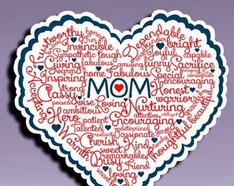 Aufkleber - Mom Heart; Ich liebe Mama Herz Aufkleber; Mama Eigenschaften Herz Sticker; Muttertags Sticker