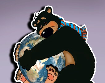 Adesivo - Orso che abbraccia la Terra; Adesivo Orso che abbraccia la Terra; Adesivo per la Giornata della Terra; Adesivo Ama la tua Madre Terra; Adesivo Ama la Terra