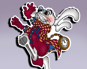 Sticker - White Rabbit; White Rabbit sticker; A Dapper White Rabbit; Running late White Rabbit