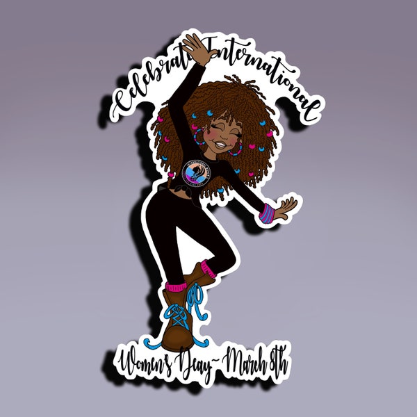 Sticker - Celebrate Women's International Day March 8, Women's International Day Sticker; Woman Celebrating Sticker; Dancing Woman Sticker