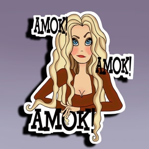 Autocollant - Amok ! Amok ! Amok ! ; Sticker Sarah Sanderson ; Sticker sœurs Sanderson ; Sticker Hocus Pocus ; Sticker Halloween