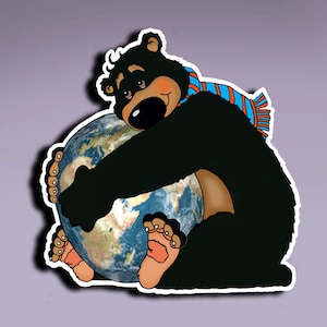 Adesivo - Orso che abbraccia la Terra; Orso che abbraccia l'adesivo della terra; Adesivo per la Giornata della Terra; Ama il tuo adesivo Madre Terra; Amo l'adesivo della Terra