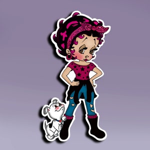 Sticker - The Boopster und Pudgy; Betty Boop und Pudgy Aufkleber; Boop and Pudgy Sticker; Hipster Boop und ihr Hund Pudgy Aufkleber