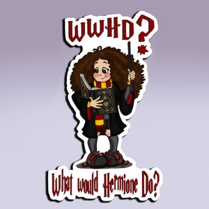 Adesivo - O que Hermione faria?; WWHD? Adesivo; Adesivo de feiticeiro de menina; Adesivo de mago; Adesivo Fantasia