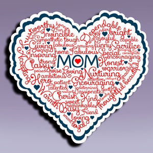 Aufkleber - Mom Heart; Ich liebe Mama Herz Aufkleber; Mama Eigenschaften Herz Sticker; Muttertags Sticker
