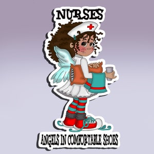Pegatina - Las enfermeras son ángeles con zapatos cómodos; Pegatina de enfermera; Pegatina del ángel de la enfermera; Pandemia Pegatina