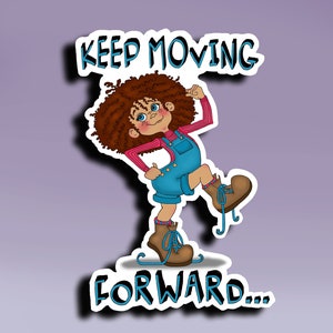 Autocollant - Continuez d'avancer ; Sticker fille marchant ; Autocollant de motivation ; Sticker ondes positives ; Autocollant d'encouragement ;