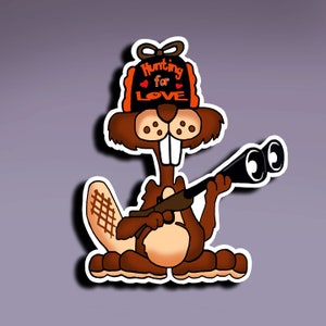 Autocollant - À la recherche de l'amour ; Sticker Chasse à l'amour ; Autocollant de chasse au castor ; Sticker castor humoristique ; Sticker amour