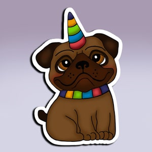 Aufkleber - Unipug; Mops Aufkleber; Mops Aufkleber; Niedlicher Einhorn Mops Aufkleber; Hunde Aufkleber; Einhorn Sticker