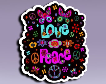 Sticker - Love and Peace; Peace Sticker; Love and Peace Sticker; Hippie Sticker; Love Sticker; 60s Sticker