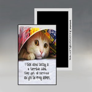 Magnete - Penso che la sperimentazione sugli animali sia una pessima idea. Si innervosiscono e danno risposte sbagliate; Calamita divertente con gatto; Calamita divertente