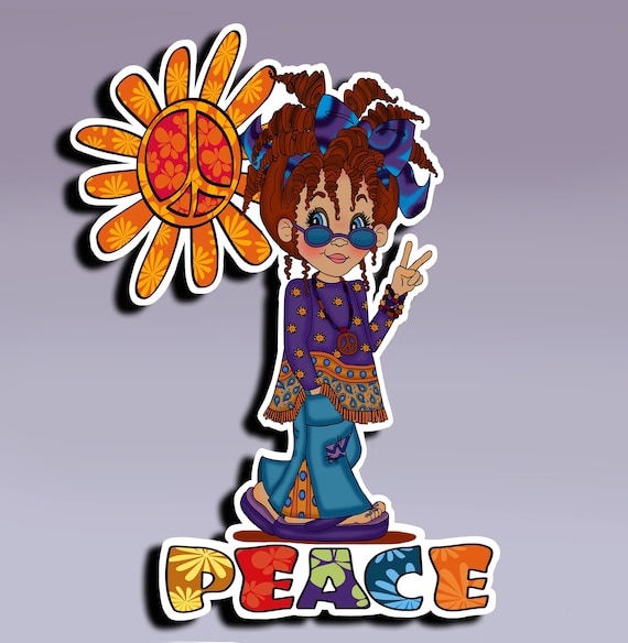 Hippie Girl Sticker; Hippie Peace Sticker; Peace Sticker; Peace Hippie Girl Sticker; Happy Sticker