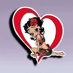 Aufkleber - Love the Boopster; Retro Aufkleber; Cartoon Charakter Aufkleber; Auf dem Strand Aufkleber