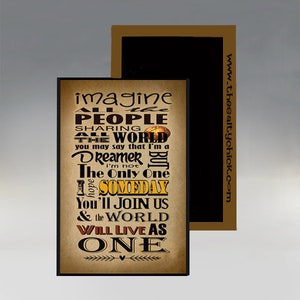 Magnet - Imagine All the People Sharing All the World; John Lennon Song Magnet; Peace Magnet; World Peace Magnet