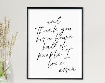 Y gracias por una casa llena de personas que amo, arte mural imprimible, cita de pared familiar, decoración de pared inspiradora, descarga instantánea