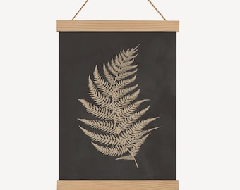 Impresión en lienzo con marco de madera de helecho de lino, letrero colgante de madera de helecho botánico, arte colgante de lienzo de helecho neutro, decoración de pared de helecho beige