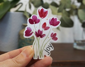 Joy Sticker, Pink Tulips Vinyl Sticker, Christian Sticker, Waterproof Vinyl Sticker