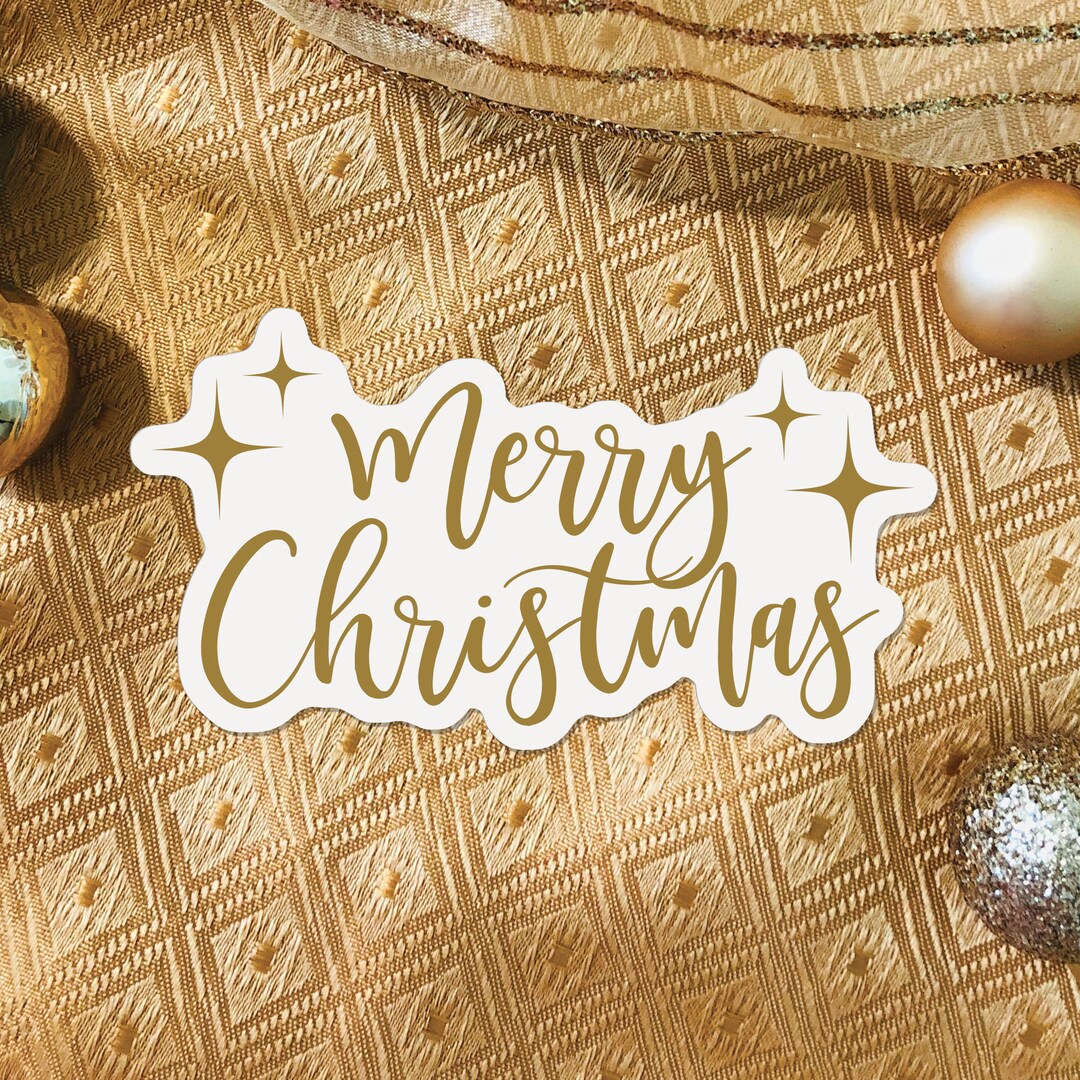 Merry Christmas Vinyl Sticker, Christmas Stocking Stuffer, Gold