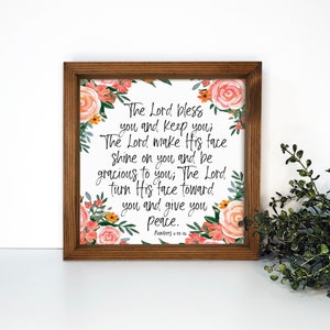 The Lord Bless You And Keep You, Walnut Framed Canvas Sign, Christian Blessing, Home Decor Gift, Family Wall Decor