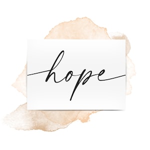 Hope Word Art Print, Hope Cursive Script Font Wall Art, Inspirerende Home Decor, Instant Download Print