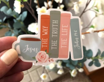 Jesus Is The Way The Truth The Life Vinyl Sticker, Coffee and Bible Sticker, Jesus Sticker, Waterproof Vinyl Sticker