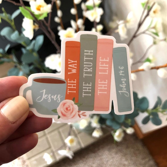 Jesus Is The Way The Truth The Life Vinyl Sticker, Coffee and Bible Sticker, Jesus Sticker, Waterproof Vinyl Sticker