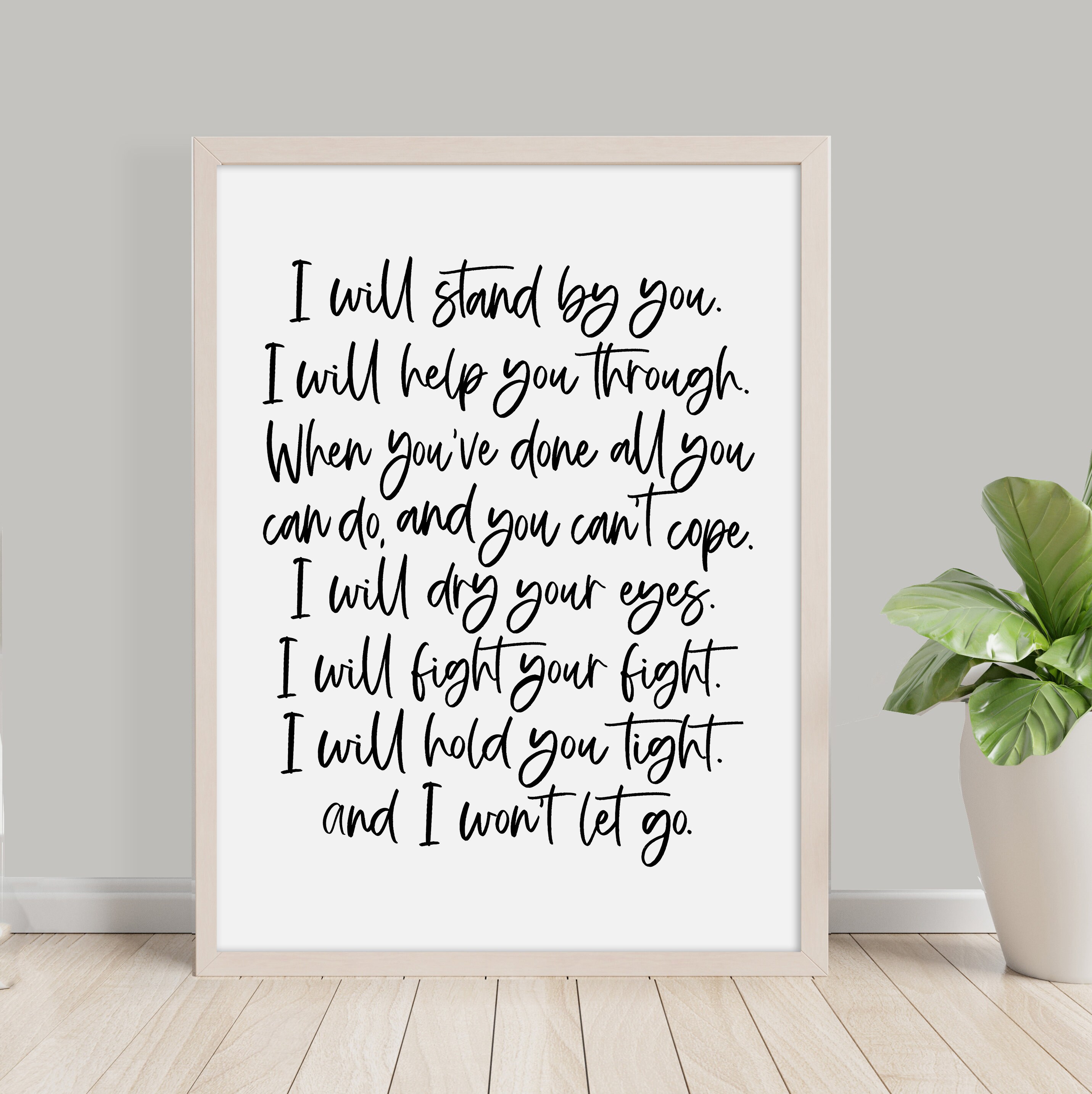 I Will Stand by You Song Lyric Printable, Inspirational Song Word
