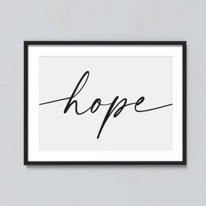 Hope Word Art Print, Hope Cursive Script Font Wall Art, Inspirational Home Decor, Instant Download Print image 2