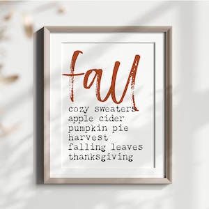 Fall Quote Printable, Fall Word Art, Cozy Sweaters, Apple Cider, Thanksgiving Wall Art, Fall Instant Download, Print And Frame
