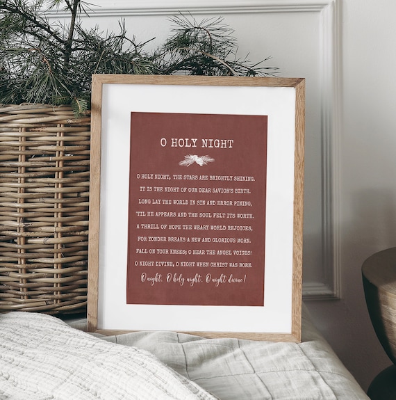 O Holy Night Lyrics, Christmas Carol, PRINTABLE Art, Christmas Lyrics, 8x10  Wall Sign, Digital DOWNLOAD Print PDF