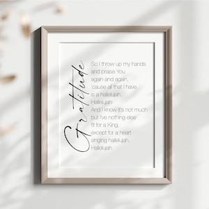 Gratitude Digital Download, Gratitude Song Lyrics Printable, Christian Hallelujah Printable, Instant Download