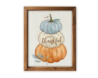 So Very Thankful Pumpkin Trio Walnut Sign, Autumn Pumpkins Sign, Wood Framed Pumpkin Decor, 8x10 Thankful Wood Sign, Fall Decor