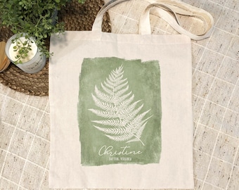 Personalized Canvas Tote Bag, Reusable Grocery Bag, Botanical Fern Tote, Natural Canvas Tote, Canvas Beach Bag, Personalized Gift For Her
