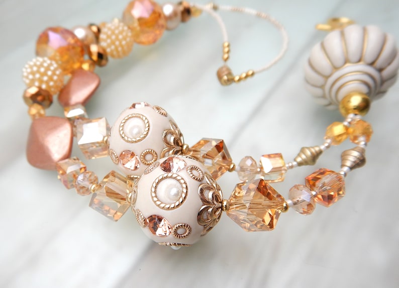 and Gold Beaded Breakaway Lanyard Chunky Peaches and Cream: Peach Cream Key Lanyard Magnetic ID Badge