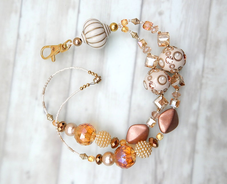 and Gold Beaded Breakaway Lanyard Chunky Peaches and Cream: Peach Cream Key Lanyard Magnetic ID Badge
