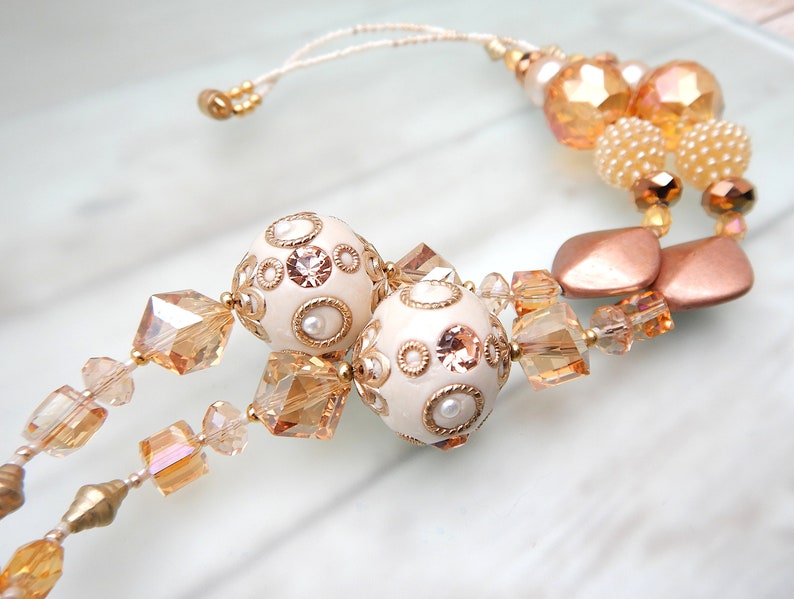 and Gold Beaded Breakaway Lanyard Chunky Peaches and Cream: Peach Cream Key Lanyard Magnetic ID Badge