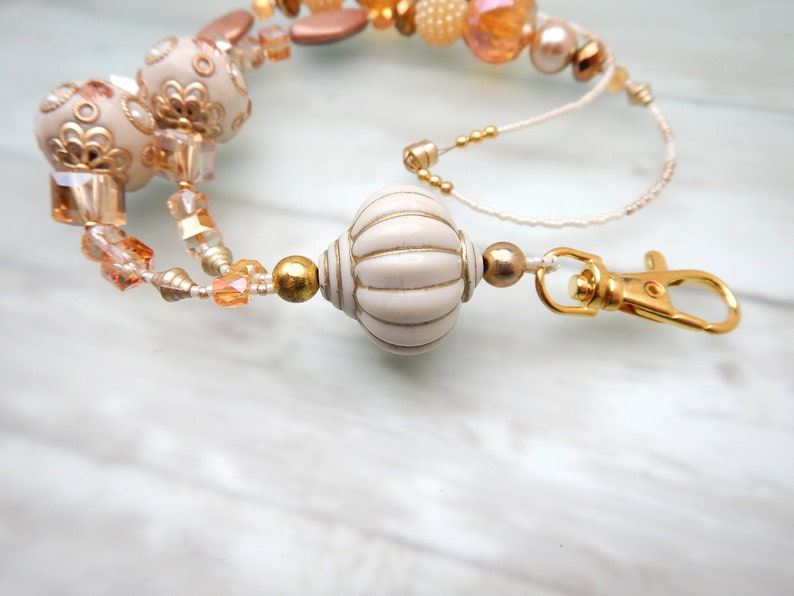 and Gold Beaded Breakaway Lanyard Chunky Peaches and Cream: Peach Cream Key Lanyard Magnetic ID Badge