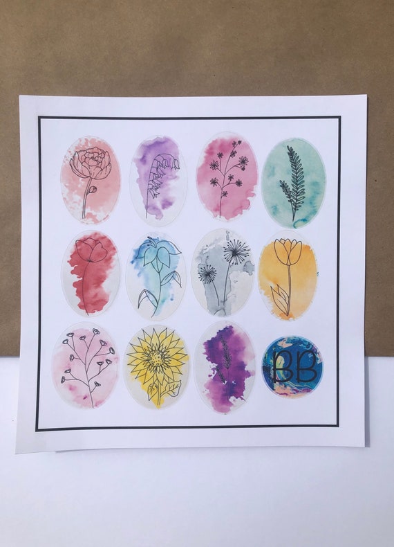 Watercolour Flower Sticker Sheet