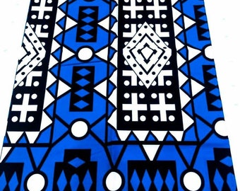 Geometric patterned Blue african print, Ankara fabric, 100% cotton, sold by the yard