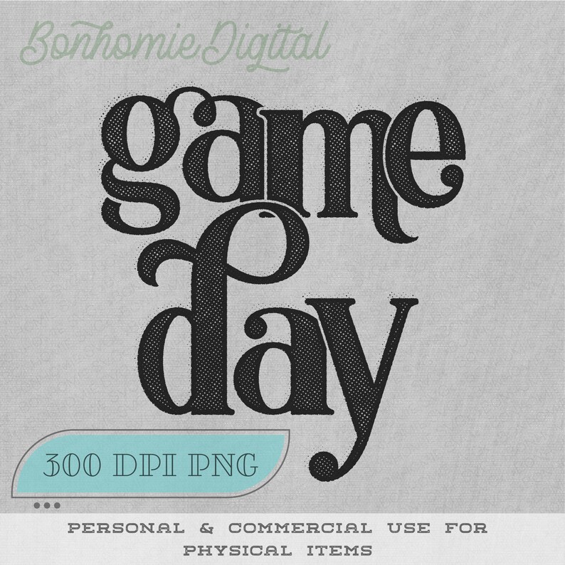 Game Day PNG: 風合いのあるハーフトーンデザイン (デジタルダウンロード) 画像 4