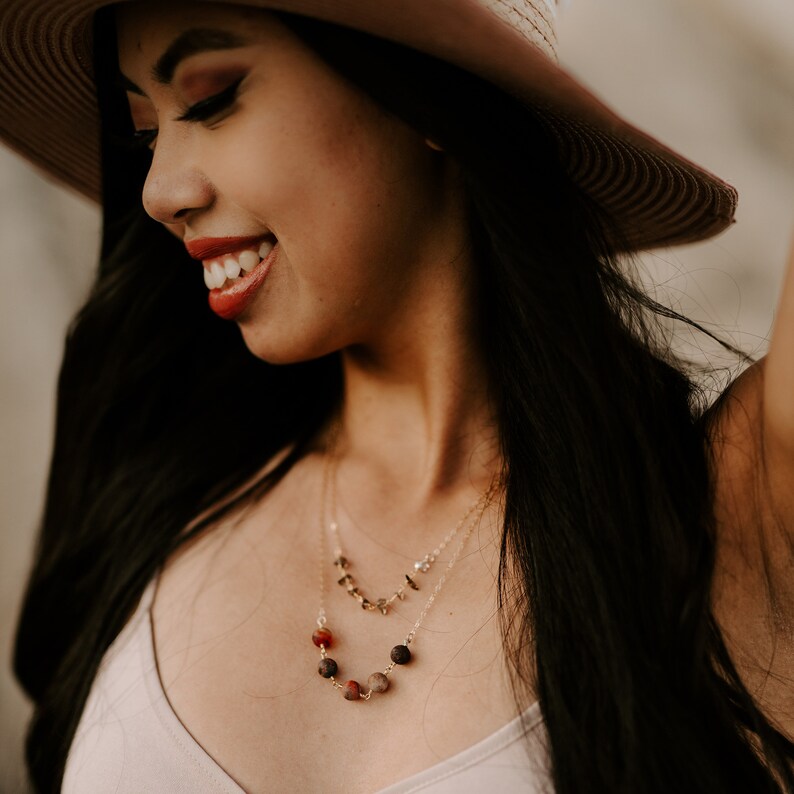 Friend Gift Delicate Sunstone /& 14k Gold Adjustable Layering Necklace Boho Minimalist Jewelry Stocking Stuffer Christmas Gift for Her