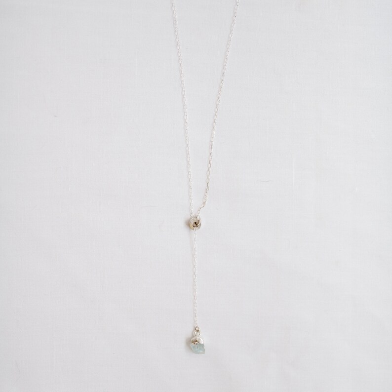 March Birthstone Raw Aquamarine Lariat Necklace Layering Modern Minimal Adjustable Y Necklace Boho Jewelry Gift for Her Stocking Stuffer